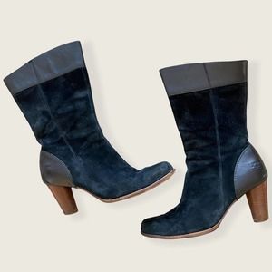 UGG Australia Stella Leather Suede Sheepskin Heeled Boots Black Brown 10 Women’s